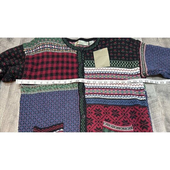 Northern Isles Sweater Cardigan Womens Large Fair Isle Patchwork Pockets 90s NEW - Picture 6 of 11